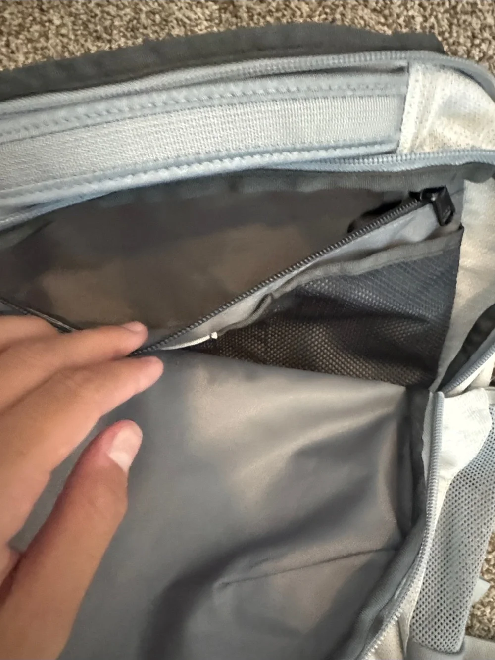 The North Face Light Gray Backpack with Bungee Front